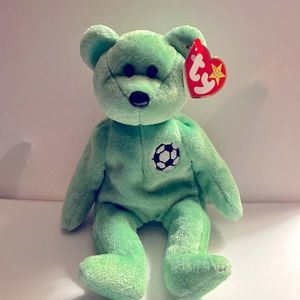 TY Beanie Baby Kicks Green Teddy Bear RARE 1998 Retired Collectible